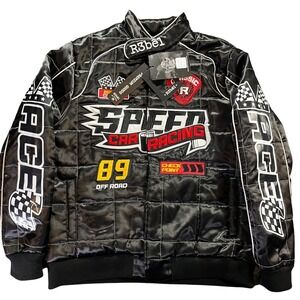 NWT R3BEL Mens Black Speed Car‎ Racing Bomber Jacket Size L